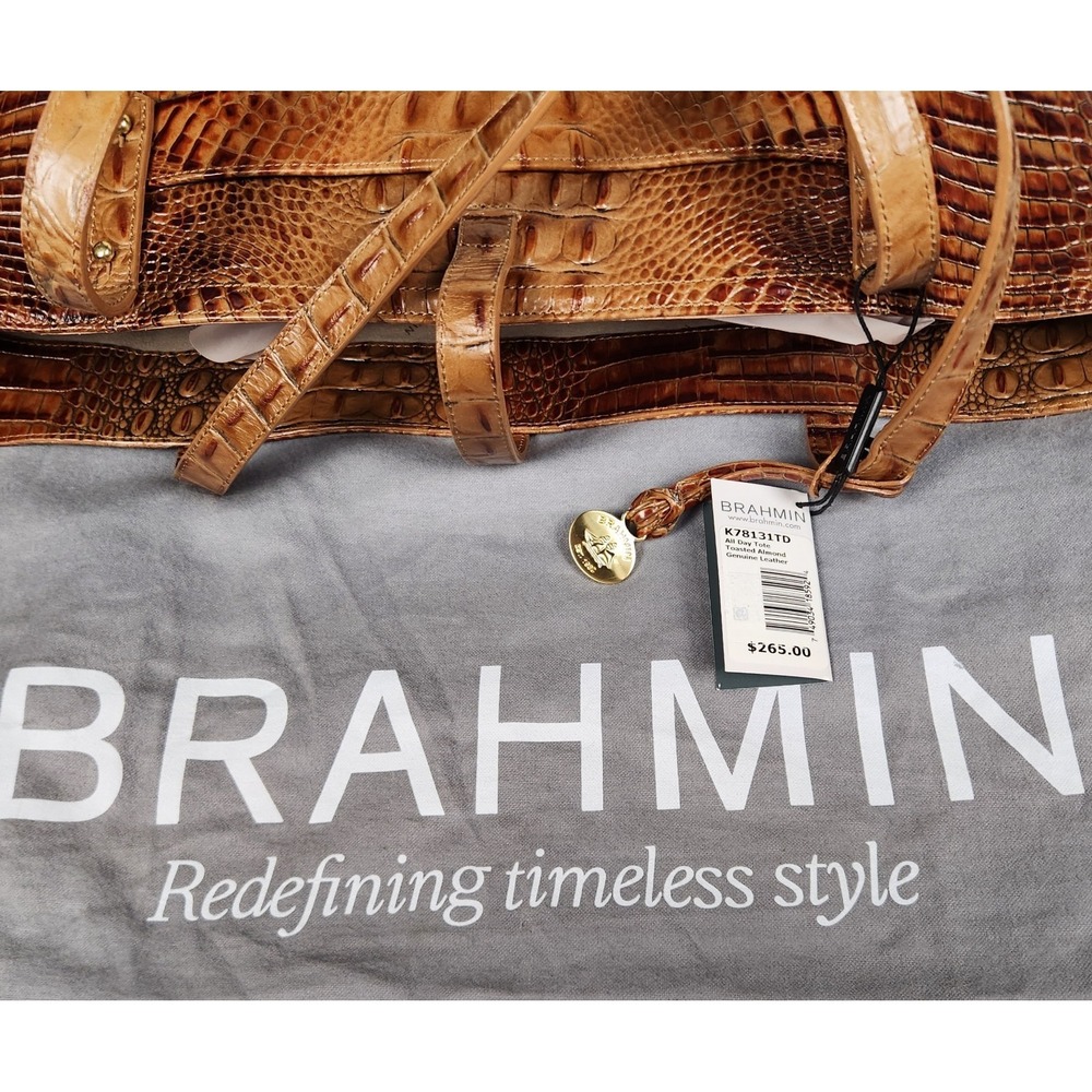 Brahmin All Day Tote Toasted Almond Croc Embossed Leather Large Shoulder Bag - Picture 5 of 14